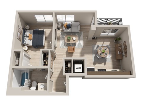 Floor plan for 1 bed, 1 bath, 680 sqft